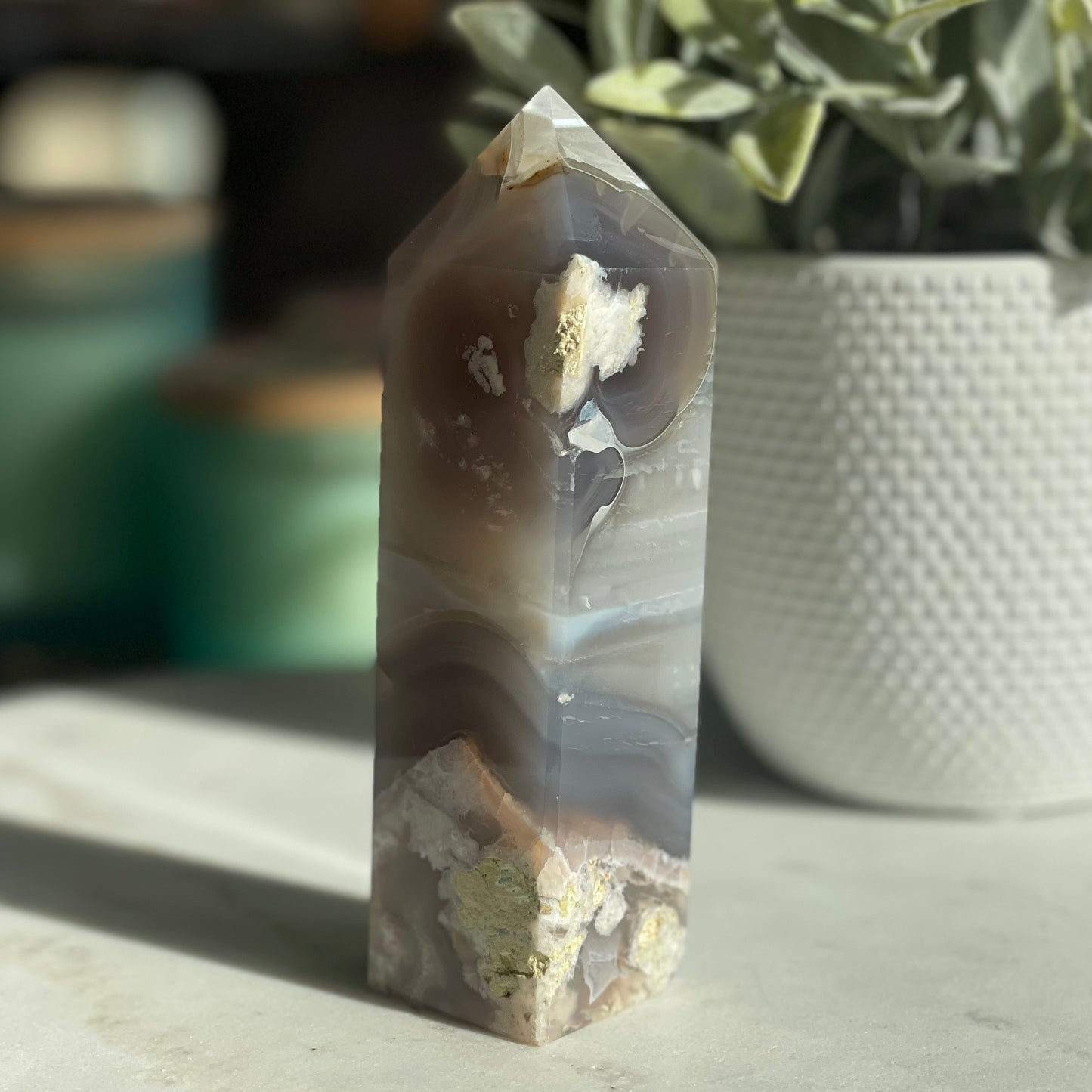 Flower Agate Tower w/banding|Manifesting|Growth|Potential