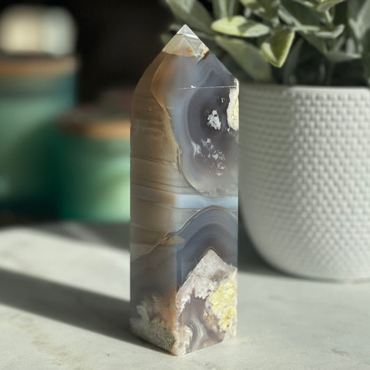 Flower Agate Tower w/banding|Manifesting|Growth|Potential