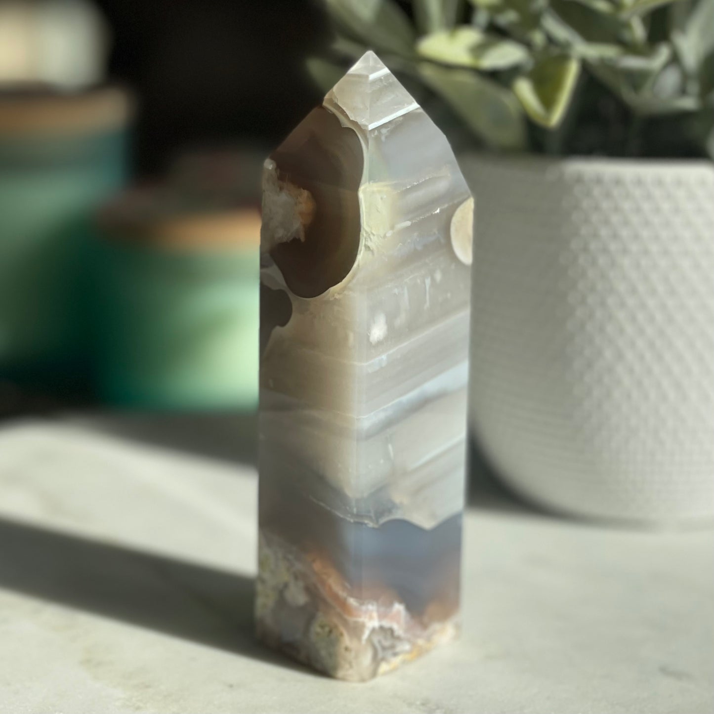 Flower Agate Tower w/banding|Manifesting|Growth|Potential